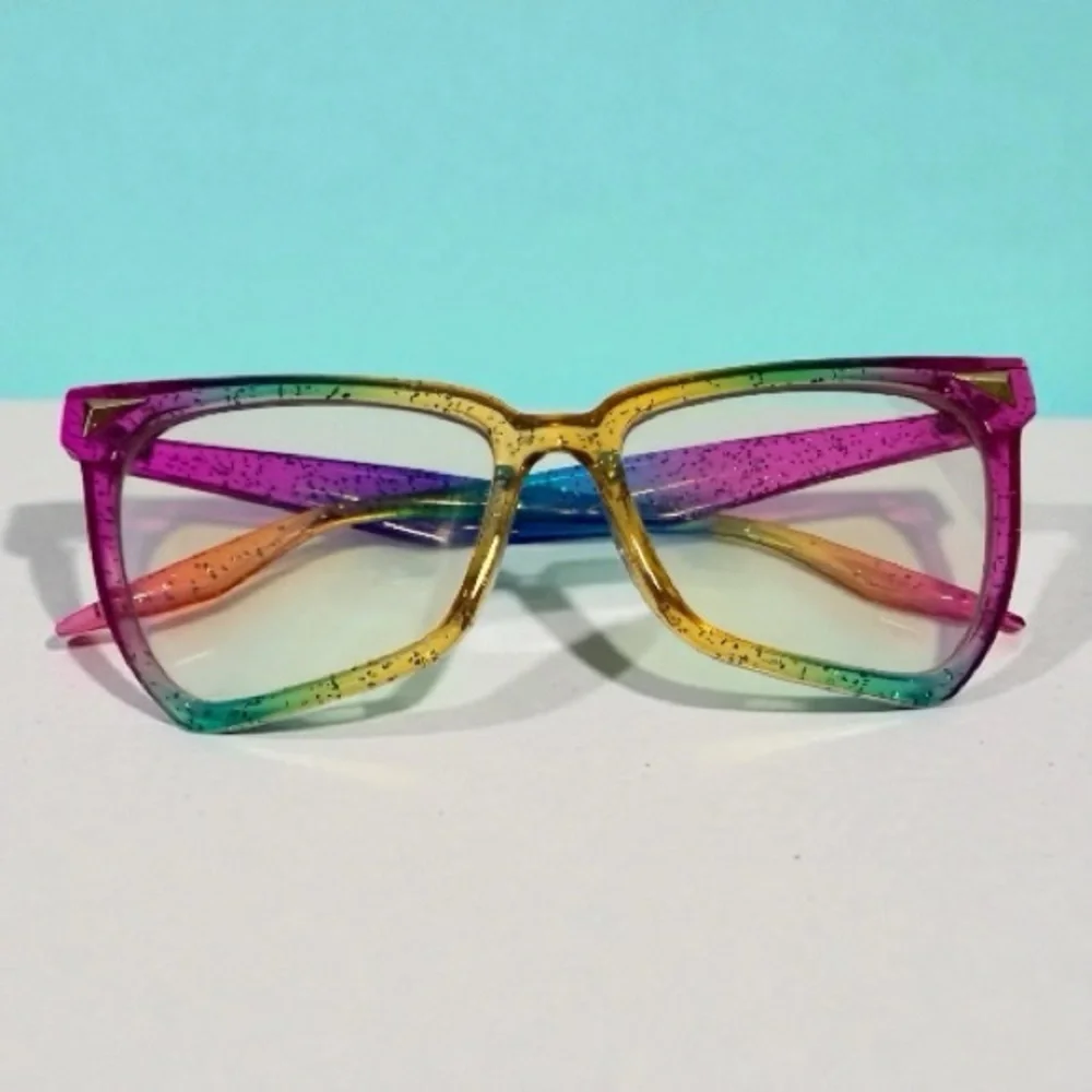✨ Rainbow Glitter Cat-Eye Glasses – Prescription Ready & Blue-Light Blocking